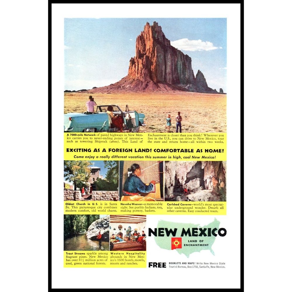 1954 New Mexico Vacation Travel Vintage Print Ad Desert Rocks Wall Art Photo